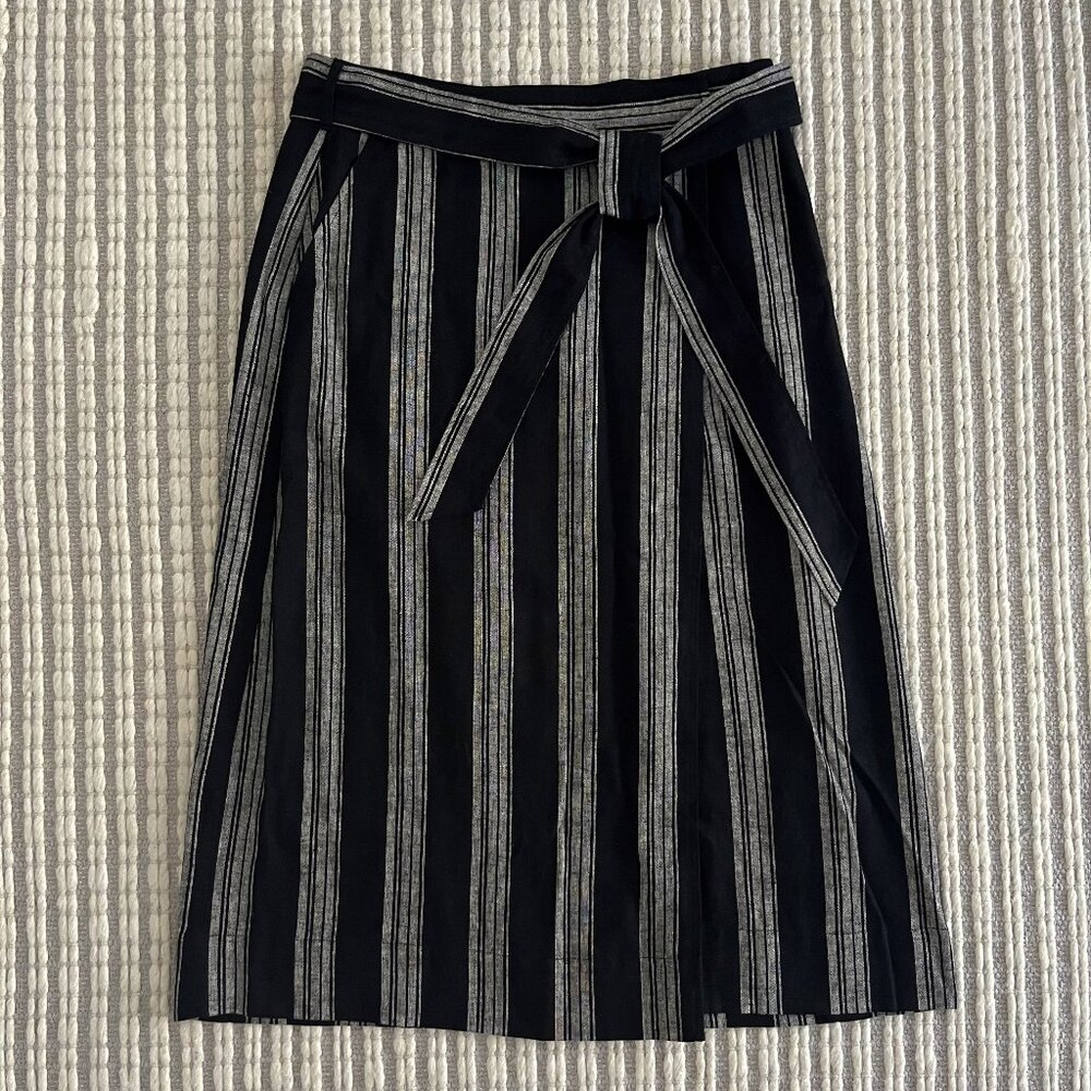 Gap Midi Wrap Skirt Striped Linen Black Size SP